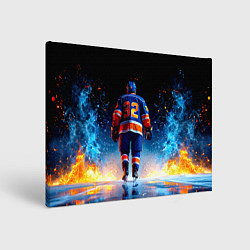 Картина прямоугольная Хоккеист в синем пламени