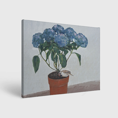 Картина прямоугольная Спящий воробушек на гортензии / 3D-принт – фото 1