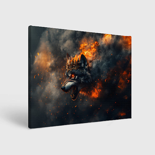 Картина прямоугольная Волк в огне и дыме / 3D-принт – фото 1