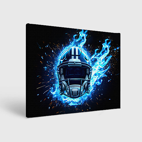 Картина прямоугольная Шлем для американского футбола в синем пламени / 3D-принт – фото 1