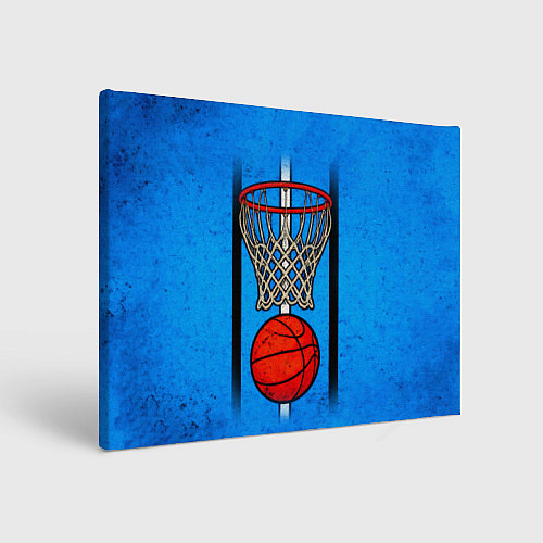 Картина прямоугольная Кольцо с баскетбольным мячом на синем / 3D-принт – фото 1