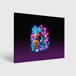 Холст прямоугольный Гитарист Том и вокалист Джерри - неоновое свечение, цвет: 3D-принт