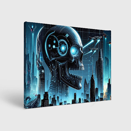 Картина прямоугольная Cyberpunk skull - metropolis neon glow / 3D-принт – фото 1
