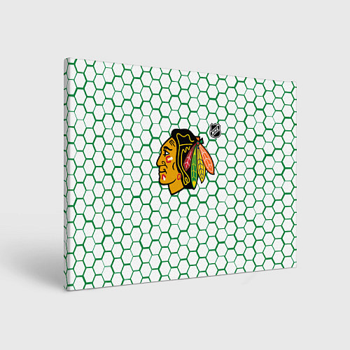 Картина прямоугольная Чикаго Блэкхокс - белые соты с зеленой обводкой / 3D-принт – фото 1