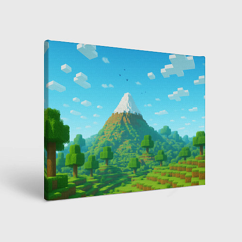 Картина прямоугольная Пейзаж Minecraft с горой со снежной шапкой / 3D-принт – фото 1