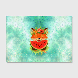 Холст прямоугольный Веселая лисичка ест арбуз, цвет: 3D-принт — фото 2