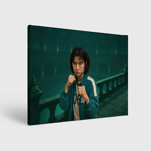 Картина прямоугольная Игра в кальмара - игрок 067 в стойке бойца / 3D-принт – фото 1