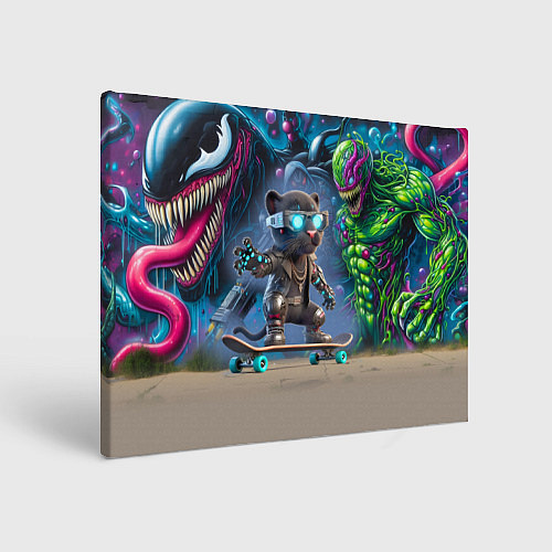 Картина прямоугольная Пантерёнок крутой скейтбордист на фоне граффити / 3D-принт – фото 1