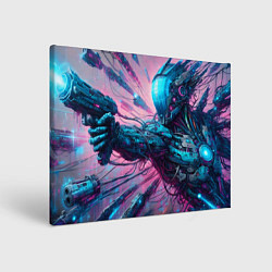 Холст прямоугольный Чувак с лазерным пистолетом - киберпанк, цвет: 3D-принт