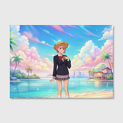 Холст прямоугольный Дандадан Сиратори Айра на берегу моря, цвет: 3D-принт — фото 2