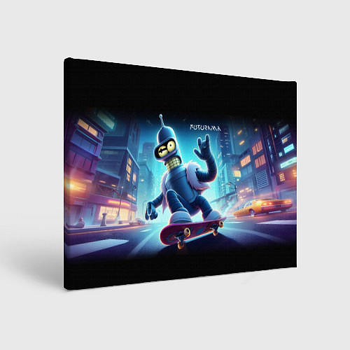 Картина прямоугольная Bender is a skateboarder in neon street - ai art / 3D-принт – фото 1