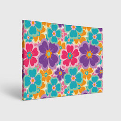 Холст прямоугольный Яркий цветочный калейдоскоп - узор в стиле ретро, цвет: 3D-принт