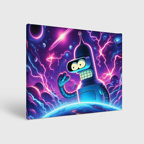 Картина прямоугольная Bender in neon space - cartoon Futurama / 3D-принт – фото 1