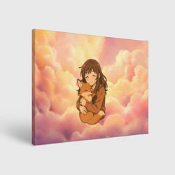 Картина прямоугольная Девочка обнимает лисичку