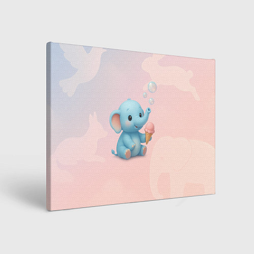 Картина прямоугольная Маленький слоненок с мороженым пускает пузыри / 3D-принт – фото 1