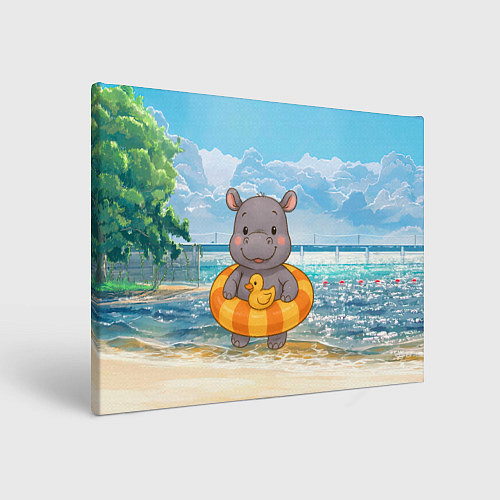 Картина прямоугольная Бегемотик в плавательном круге с уточкой / 3D-принт – фото 1