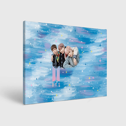 Картина прямоугольная BTS голубой фон со звездочками / 3D-принт – фото 1