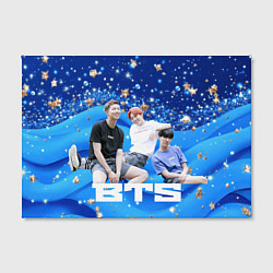Холст прямоугольный BTS голубые волные и золотые звезды, цвет: 3D-принт — фото 2