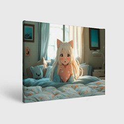 Холст прямоугольный Аниме девушка в кровати с сердцем, цвет: 3D-принт