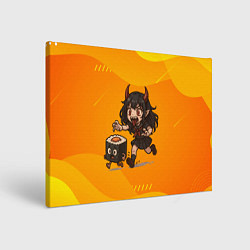 Картина прямоугольная Девочка дьявол бежит за роллом