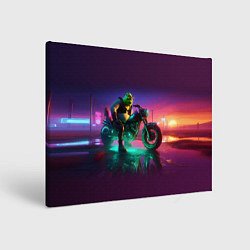 Картина прямоугольная Шрек на мотоцикле на закате - нейроарт фантазия