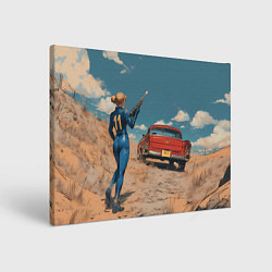 Холст прямоугольный Fallout девушка и старое авто, цвет: 3D-принт