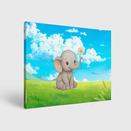 Картина прямоугольная Слоненок с цветочком / 3D-принт – фото 1