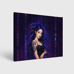 Картина прямоугольная Девушка с тату на руке и пурпурная змея