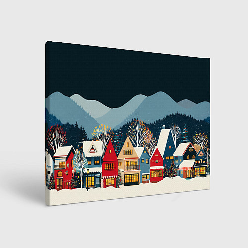 Картина прямоугольная Новогодний городок в горах / 3D-принт – фото 1