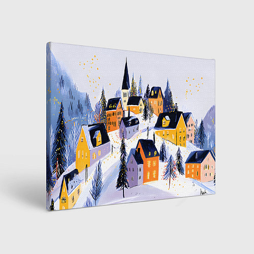 Картина прямоугольная Новогодние домики на горе / 3D-принт – фото 1