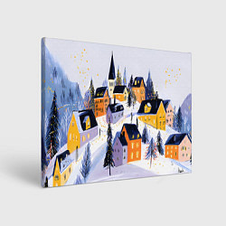 Холст прямоугольный Новогодние домики на горе, цвет: 3D-принт