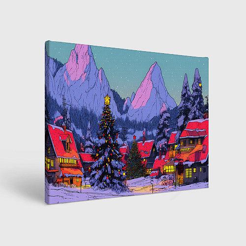 Картина прямоугольная Новогодние елки в горном городке / 3D-принт – фото 1
