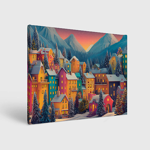 Картина прямоугольная Новогодний город в горах / 3D-принт – фото 1