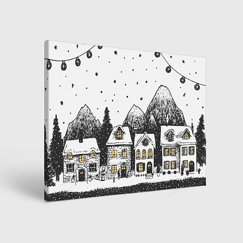 Картина прямоугольная Черно-белый новогодний город / 3D-принт – фото 1