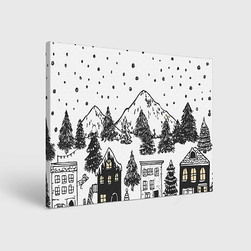 Картина прямоугольная Заснеженный черно-белый город / 3D-принт – фото 1