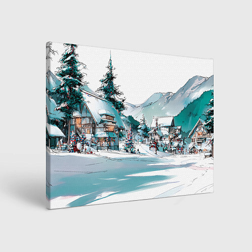 Картина прямоугольная Дома и елки - Новый год / 3D-принт – фото 1