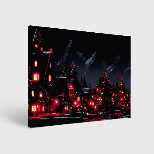 Картина прямоугольная Новогодняя ночь и красные гирлянды / 3D-принт – фото 1