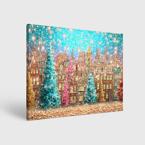Картина прямоугольная Новогодний город в блестках / 3D-принт – фото 1