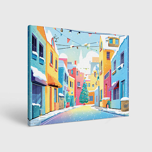 Картина прямоугольная Разноцветный новогодний дворик / 3D-принт – фото 1