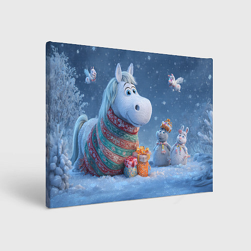 Картина прямоугольная Новогодняя лошадь с подарками / 3D-принт – фото 1