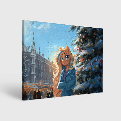 Картина прямоугольная Лошадка на новогодней площади / 3D-принт – фото 1