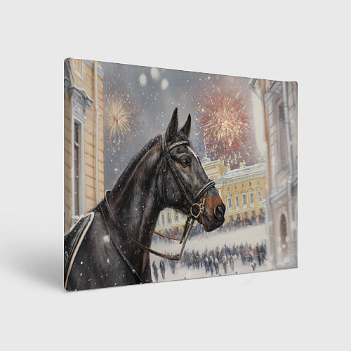 Картина прямоугольная Конь на фоне салюта / 3D-принт – фото 1