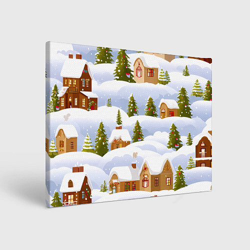 Картина прямоугольная Новогодние домики и елочки / 3D-принт – фото 1