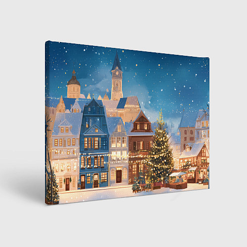 Картина прямоугольная Новогодний дворик и елка / 3D-принт – фото 1