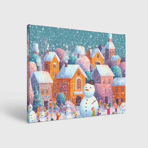 Картина прямоугольная Дети во дворе лепят снеговика / 3D-принт – фото 1