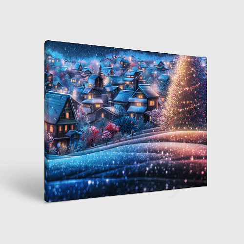 Картина прямоугольная Новогодний двор в блестках / 3D-принт – фото 1