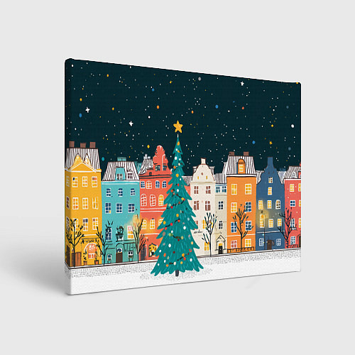 Картина прямоугольная Новогодняя ночь в городе / 3D-принт – фото 1