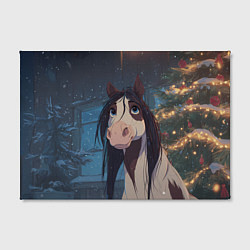 Холст прямоугольный Белая пятнистая новогодняя лошадка, цвет: 3D-принт — фото 2