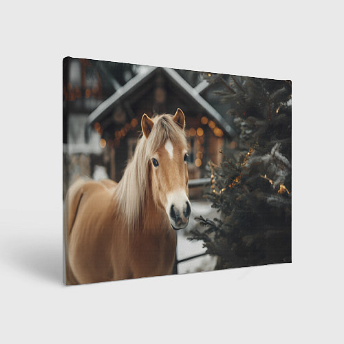 Картина прямоугольная Лошадь у новогодней елки / 3D-принт – фото 1
