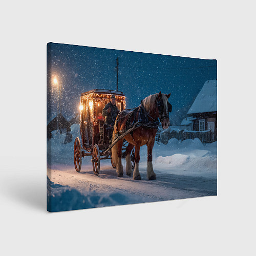 Картина прямоугольная Новогодняя лошадка с повозкой / 3D-принт – фото 1